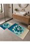 Beige Turquoise Seashell Patterned Non-Slip Base Bath Mat Set of 2 - 5