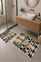 Beige Green Newspaper-Reading Giraffe Patterned Bath Mat Set of 2 - 2