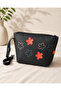 Black Insulated Lunch Bag with Floral Leather Details – Reusable Zipper Lunch Tote with Adjustable Strap