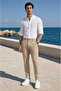 Men's Beige Classic Fabric Trousers Slim Fit Lycra Ankle Length Narrow Leg - 4