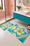 Yellow Turquoise Tropical Floral Patterned Bath Mat Set of 2 - 3