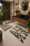 Beige Green Newspaper-Reading Giraffe Patterned Bath Mat Set of 2 - 4