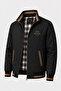 Men's Stand Collar Embroidered Plaid Lined Zippered Seasonal Coat & Jacket Black - 8
