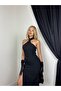 Women's Black Halter Neckline Slit Bodycon Maxi Evening Dress - 2