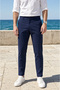 Men's Navy Blue Classic Fabric Trousers Slim Fit Lycra Ankle Length Narrow Leg - 2