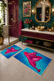 Fuchsia Blue Mushroom Patterned Non-Slip Base Bath Mat Set of 2 - 8