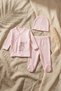Perfect Baby Pink Ribbed 3-Piece Set - Cotton Double-Breasted Cardigan, Pants with Booties and Beanie Set - 7