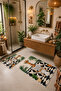 Beige Green Newspaper-Reading Giraffe Patterned Bath Mat Set of 2 - 6