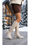 Leather Look Stretch Back Zipper Long Boots with Thick Medium High Heel - 5