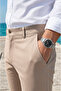 Men's Beige Classic Fabric Trousers Slim Fit Lycra Ankle Length Narrow Leg - 5