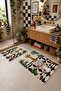 Beige Green Newspaper-Reading Giraffe Patterned Bath Mat Set of 2 - 5