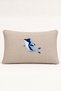Limited Edition Whale Embroidered Linen Decorative Throw Pillow Cover with Wick Detail - 30X50 cm