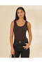 Women Brown Plain Ribbed Vest
