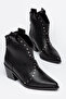 Black Leather Trok Detailed Black Sole Cowboy Western Short Boots