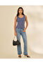 Women Blue Plain Ribbed Vest - 2