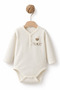 Baby Cotton Lamb Embroidered Ecru Bodysuit, Booties, Pants and Beanie Set - 3