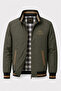 Embroidered Plaid Lined Stand Collar Zippered Seasonal Coat & Jacket Khaki Green