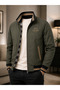 Embroidered Plaid Lined Stand Collar Zippered Seasonal Coat & Jacket Khaki Green - 2