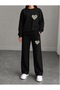 Daisy and Heart Printed Women's Cuffed Crew Neck Bottom/Top Tracksuit Set