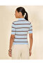 Girls Blue Striped Polo Knit Top - 3