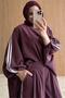 Women's Burgundy Striped Detailed Oversized Tunic Pants Double Hijab Set Nms102 - 3