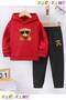Bear with Glasses Printed Winter Children's Hooded Cotton Inside-Out Tracksuit Set (Bottom Tracksuit with Pockets)