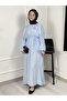 5162-1 Long Hijab Dress with Metal Accessory Detail and Drawstring - 5