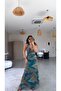 Turquoise Patterned Tulle Long Dress - 3