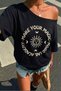 Kayık Neck Short Sleeve College Printed Relaxed Fit T-Shirt