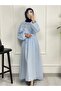 5162-1 Long Hijab Dress with Metal Accessory Detail and Drawstring - 6