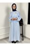 5162-1 Long Hijab Dress with Metal Accessory Detail and Drawstring