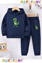 Children's Winter Hooded Cotton Tracksuit Set with Single Dinosaur Print (Bottom Pants with Pockets)