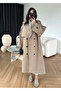 Camel Lucky Button Detailed Oversize Trench Coat-9476 - 2