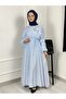 5162-1 Long Hijab Dress with Metal Accessory Detail and Drawstring - 2