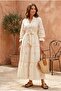 Ecru Long Sleeved Belted Festive Dress Rob39691