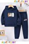 I Love You Kafadarlar Printed Winter Children's Hooded Top and Bottom Cotton Tracksuit Set (Bottom with Pockets)