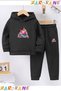 Mother and Daughter Printed Winter Children's Hooded Cotton Insulated Tracksuit Set (Bottom Pants with Pockets)