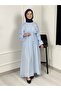 5162-1 Long Hijab Dress with Metal Accessory Detail and Drawstring - 3