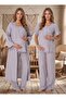 Gray Muslin Fabric Soft Textured Cotton Maternity Pajamas with Breastfeeding Feature 3-Piece Maternity Pajama Set - 7