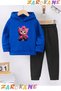 Candy Cat Printed Winter Children's Hooded Cotton Insulated Tracksuit Set (Bottom Pants with Pockets)