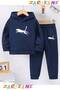 Cheetah Animal Print Winter Children's Hooded Cotton Lined Tracksuit Set (Bottom Sweatpants with Pockets)