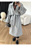 Gray Lucky Button Detailed Oversize Trench Coat-9476 - 3