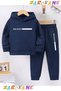 Balance Line Printed Winter Children's Hooded Top and Bottom Cotton Tracksuit Set (Bottom Tracksuit with Pockets)