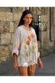 Italian Raw Linen Hooded Floral Patterned Women's Jacket – Oversize Zippered Summer Jacket - 2