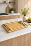 Bamty Set of 2 Natural Premium Bamboo Serving Trays 40X30 & 32X25 cm – Breakfast and Presentation Tray with Handles - 6