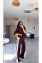 Brown Double Stripe Detailed Slit Modal Tracksuit Set - 5