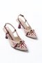 K-250 Burgundy Linen Casual Open Back Buckle Heeled Women's Shoes - 4