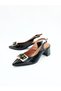 Women's Genuine Leather Classic Heeled Shoes Black Patent Leather - 4