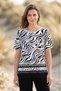 Women's Plus Size Lycra Boat Neck Shoulder Garnished Zebra Pattern Short Sleeve Mom T-Shirt Combed Cotton Blouse