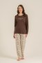 Women's coffee crew neck pajama set, pocketed combed modal pajama set, 50% cotton 50% modal - 8